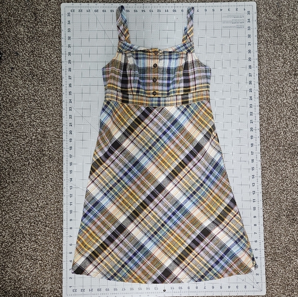 Old Navy Plaid Earthy Spring Dress Bias Cut Preppy Y2K Retro Brown Yellow - Picture 7 of 12